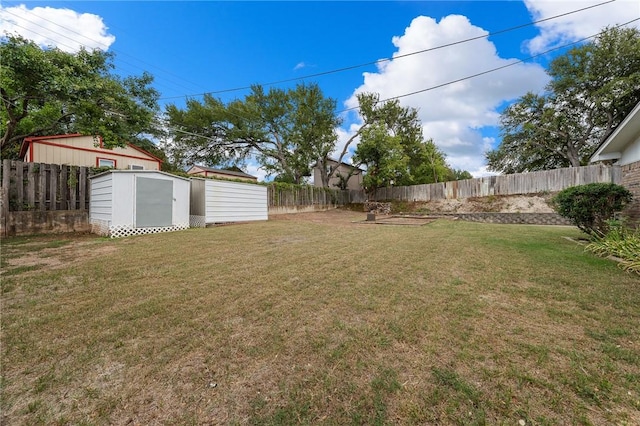 view of yard with a storage shed