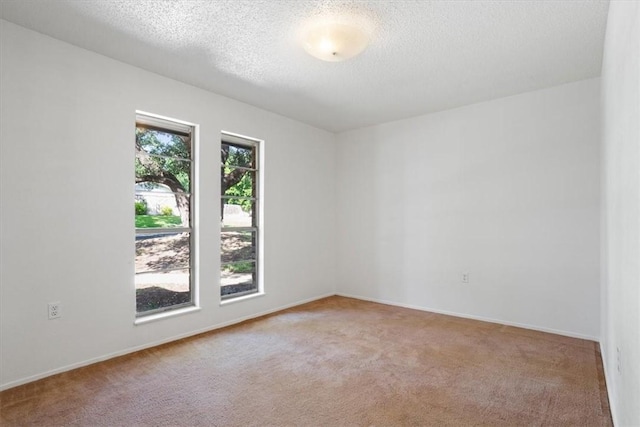 spare room featuring light carpet and a textured ceiling