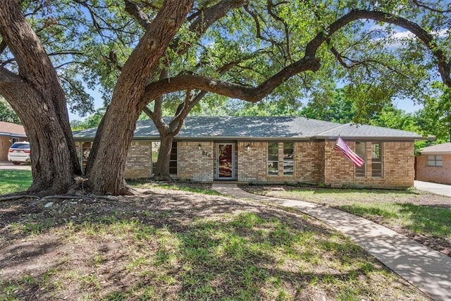 ranch-style home featuring a front lawn