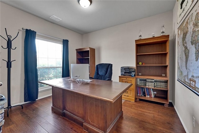 office area with dark hardwood / wood-style floors