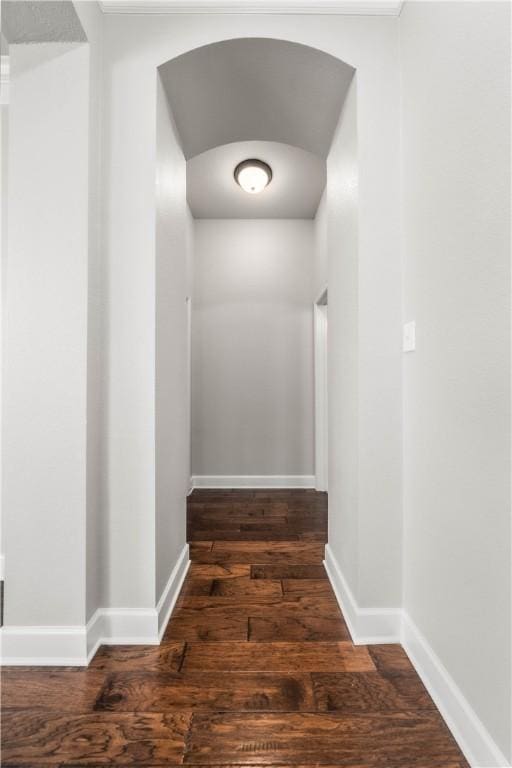 hallway featuring dark wood-type flooring