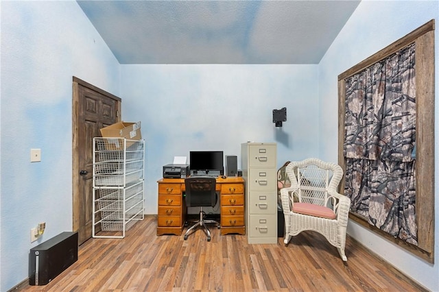 office area with wood-type flooring