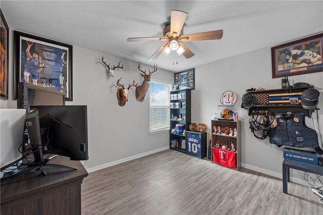 interior space with hardwood / wood-style flooring and ceiling fan