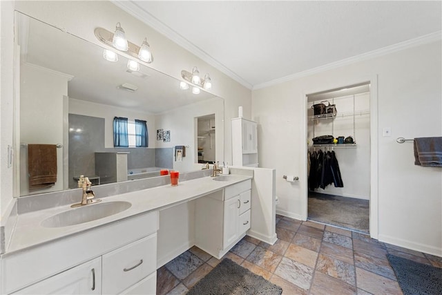 bathroom with vanity and crown molding