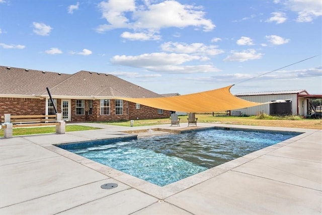 view of pool featuring a fenced in pool and a patio