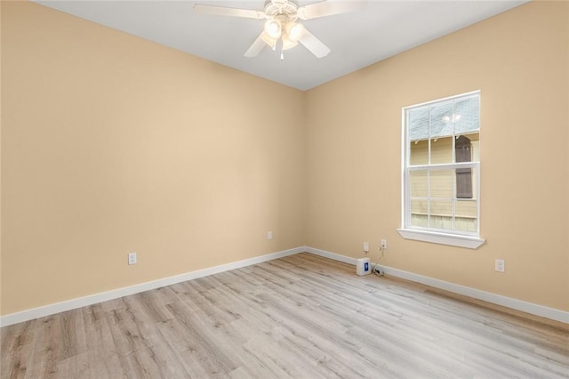 unfurnished room featuring ceiling fan and light hardwood / wood-style floors