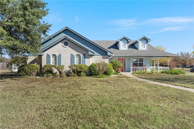 view of front of home with covered porch and a front yard