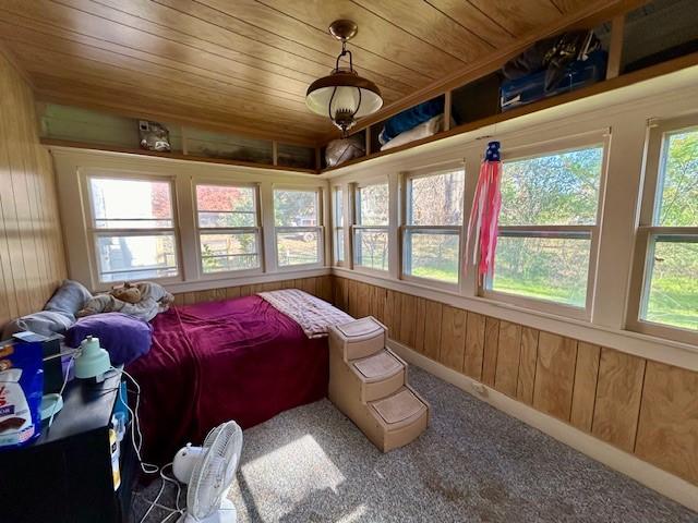 sunroom with wood ceiling