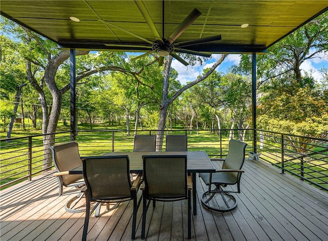 sunroom featuring ceiling fan