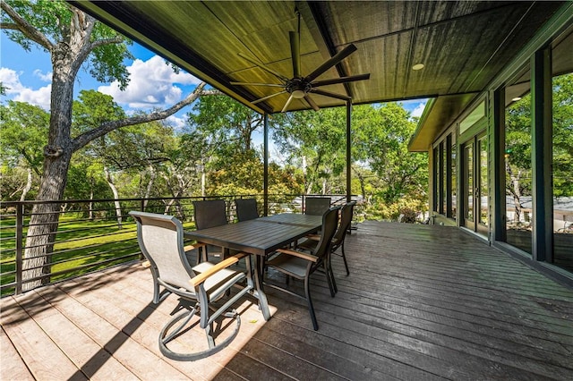 wooden deck with ceiling fan