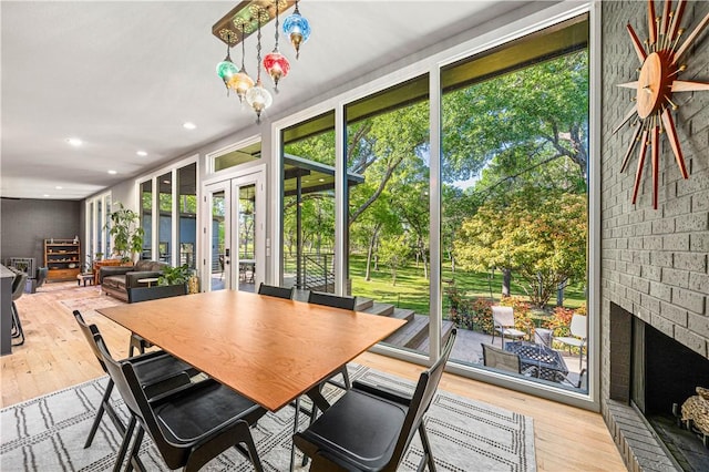 interior space featuring a fireplace and french doors