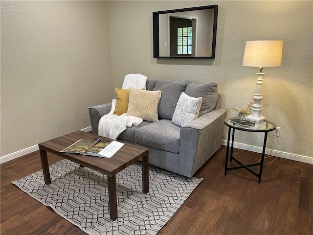 living room featuring dark wood-type flooring