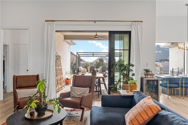 interior space featuring light wood-type flooring and wine cooler