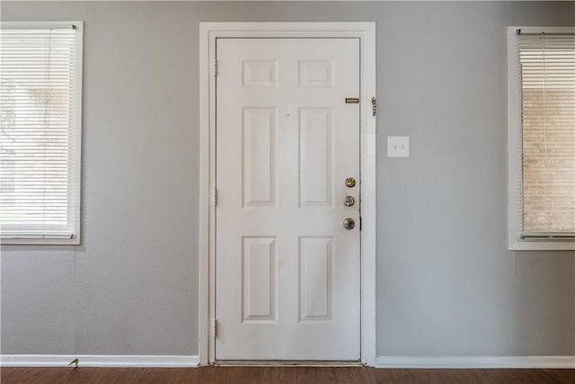 doorway to outside featuring wood-type flooring