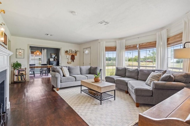 living room with hardwood / wood-style flooring