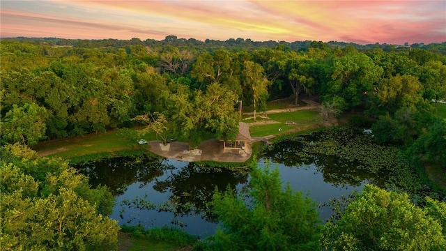 aerial view at dusk with a water view