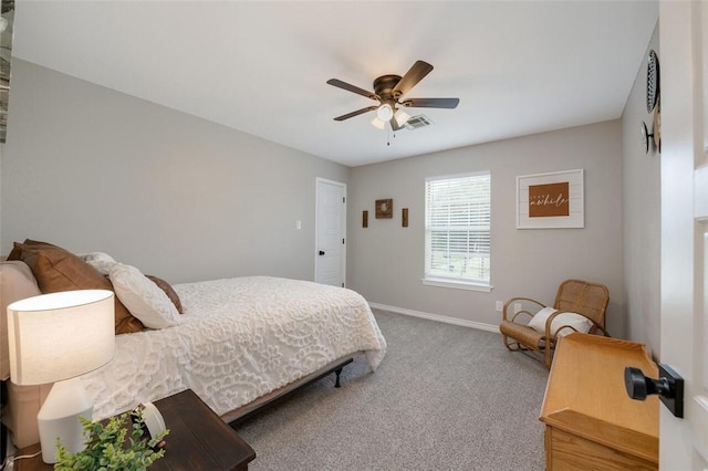 bedroom featuring ceiling fan and carpet floors