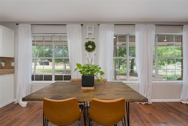 dining room with dark wood-type flooring