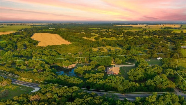 view of aerial view at dusk