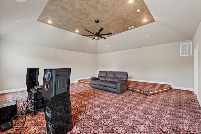 sitting room with vaulted ceiling and ceiling fan