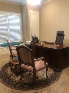 office space featuring ornamental molding