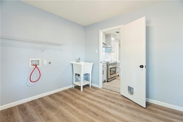 laundry room featuring washer hookup and light hardwood / wood-style flooring