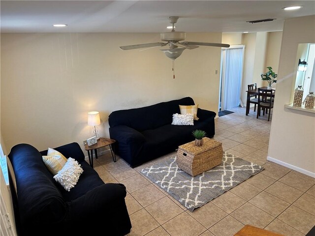 living room with tile patterned flooring