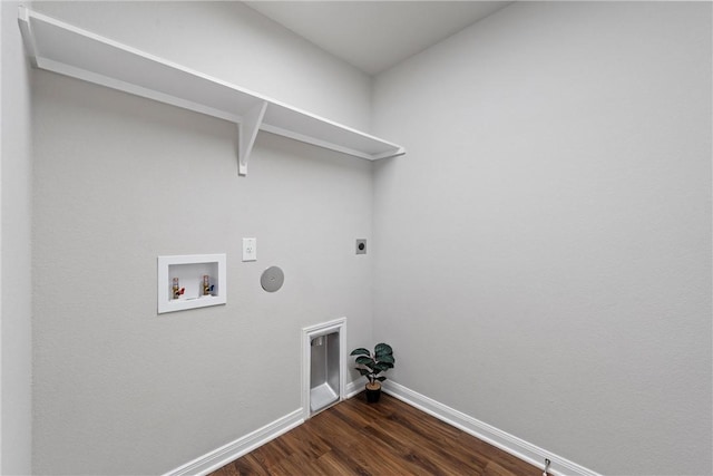 laundry room featuring hookup for an electric dryer, washer hookup, hookup for a gas dryer, and dark wood-type flooring