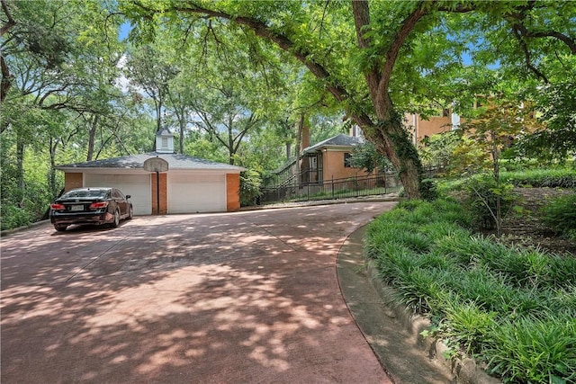 exterior space with a garage