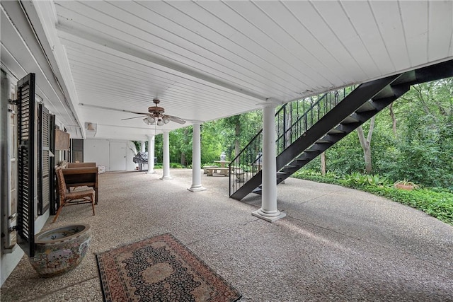 view of patio / terrace featuring covered porch and ceiling fan