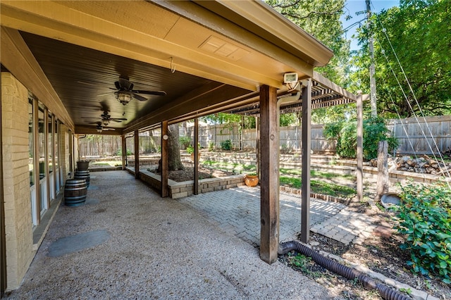 view of patio featuring ceiling fan