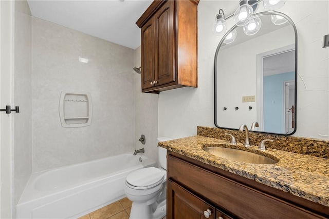 full bathroom featuring tile patterned floors, shower / washtub combination, vanity, and toilet