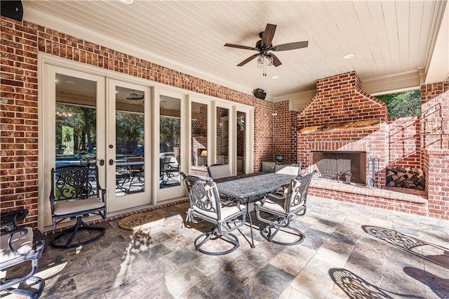 view of patio with ceiling fan and french doors