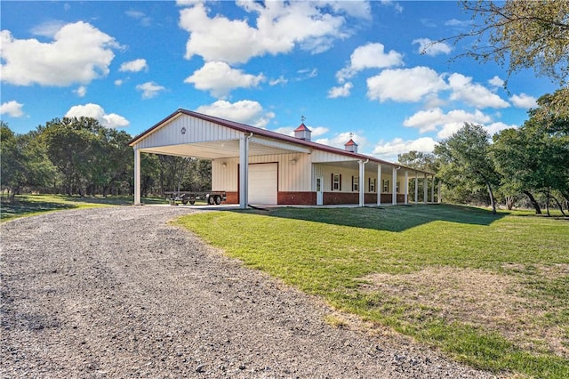 view of front of house with covered porch and a front yard