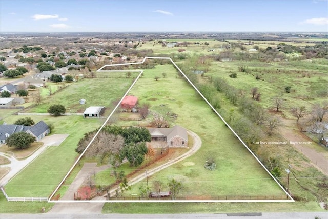 aerial view featuring a rural view