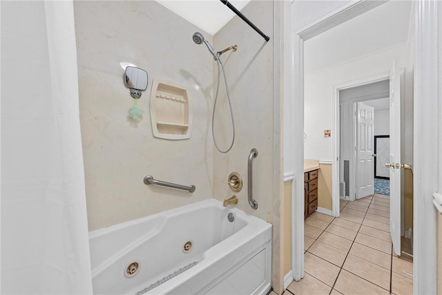 bathroom with vanity, tile patterned flooring, and shower / bath combo