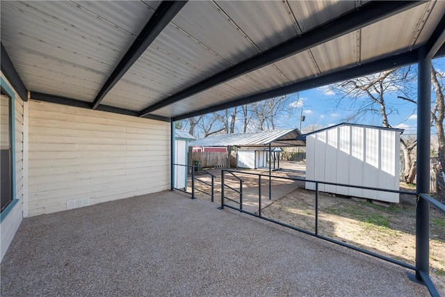 exterior space featuring a storage unit