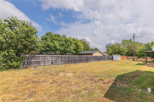 view of yard with a storage shed