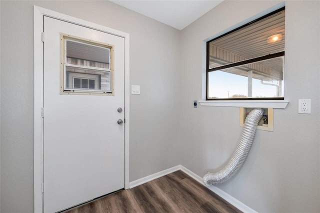 doorway with dark hardwood / wood-style flooring