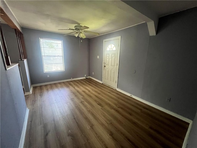 interior space featuring ceiling fan and hardwood / wood-style flooring