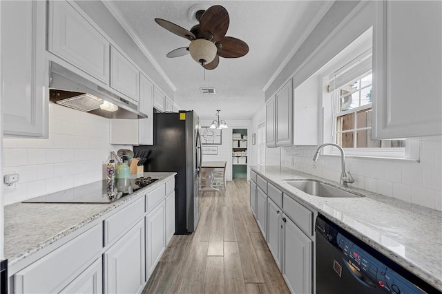 kitchen with white cabinets, appliances with stainless steel finishes, light wood-type flooring, and sink