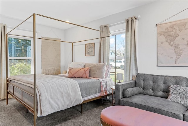 carpeted bedroom with multiple windows