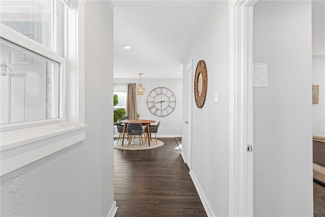 hall with dark hardwood / wood-style flooring