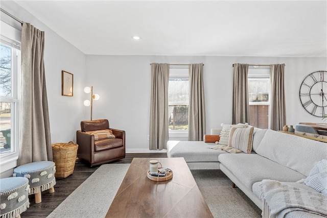 living room featuring dark hardwood / wood-style floors