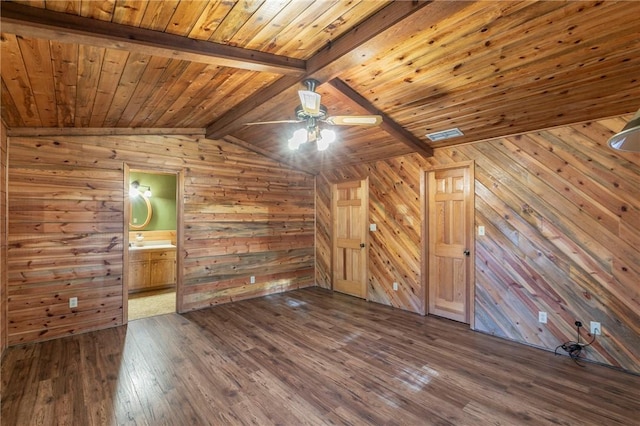 interior space featuring wood-type flooring and wood ceiling