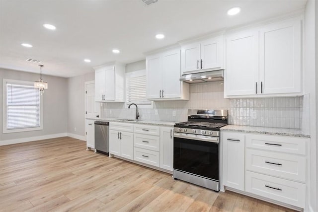 kitchen featuring white cabinetry, sink, appliances with stainless steel finishes, and light hardwood / wood-style flooring