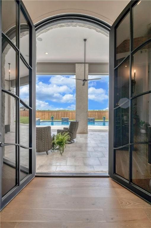 doorway to outside with light hardwood / wood-style flooring