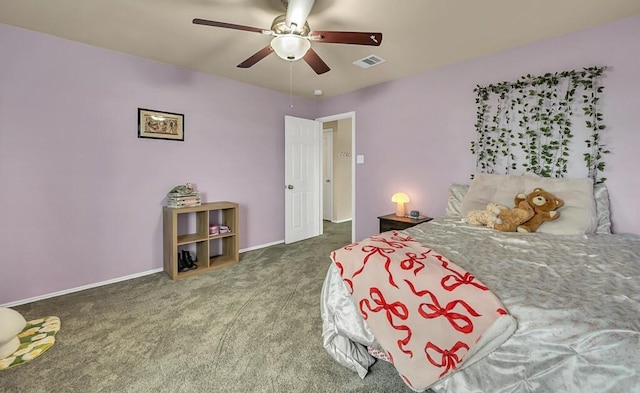 bedroom featuring ceiling fan and carpet floors