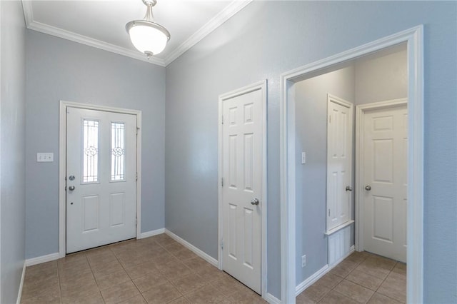 tiled foyer with crown molding