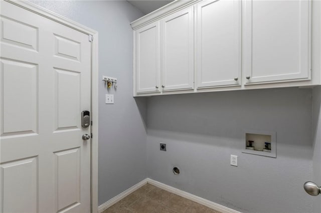 laundry room featuring cabinets, washer hookup, and electric dryer hookup